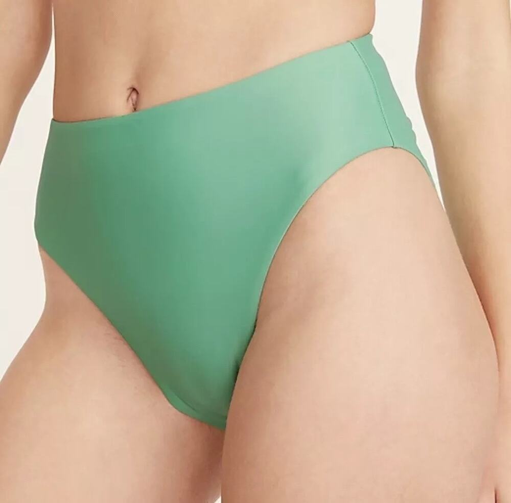 NWT J. Crew High Rise Moderate Coverage Bikini Bottom Brief Size S Green BF178